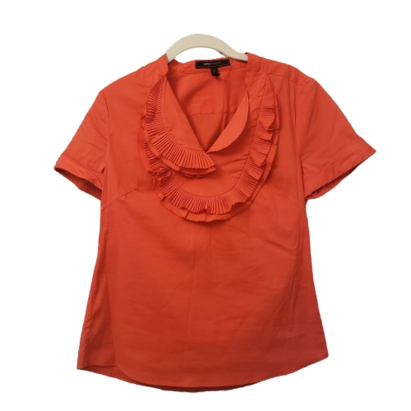 BCBGMaxAzria Tops - BCBG Max Azria ruffled collar blouse, poppy, Small